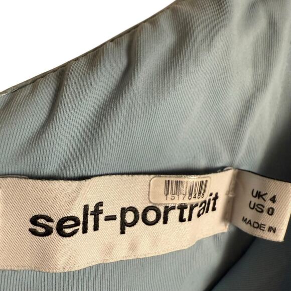 Self-Portrait Pale Blue Jersey Mesh Crossover Off the Shoulder Long Sleeve Top 0 - Picture 8 of 10